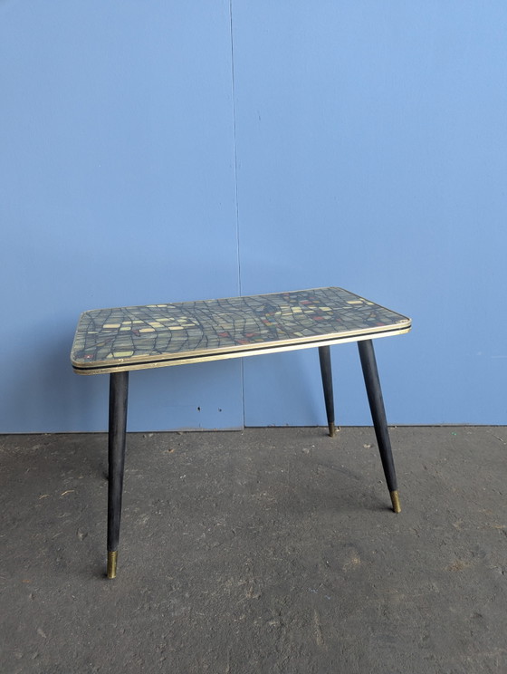 Image 1 of Table à plantes vintage en laiton avec plateau en mosaïque