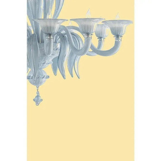 Image 1 of Lampadario in vetro di Murano color azzurro veneziano, stile Mid-Century Modern, con foglie, di Simoeng.