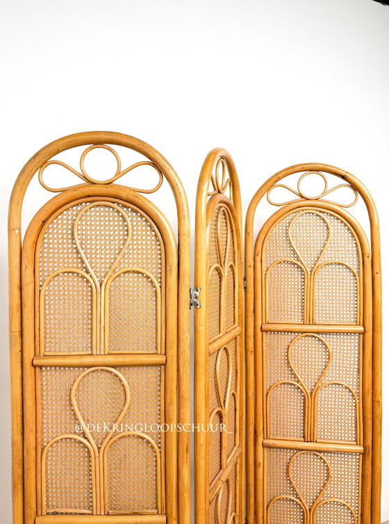 Image 1 of Divisorio per ambienti in vimini e bambù intrecciati in rattan vintage