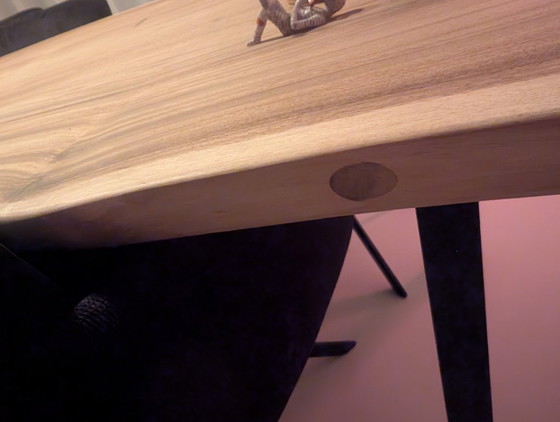 Wooden Dining table with live edge and black metal legs, Brown, Modern (photo 5 of 7)