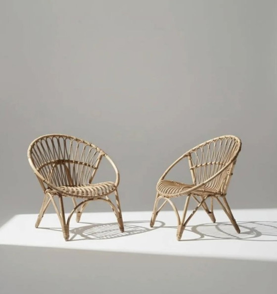 Pair of vintage rattan armchairs – 60s/70s design – Dining chairs, Wicker, Scandinavian (photo 13 of 20)