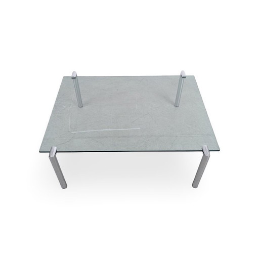 Table basse design du milieu du siècle, en verre et métal, comme Draenert 1980