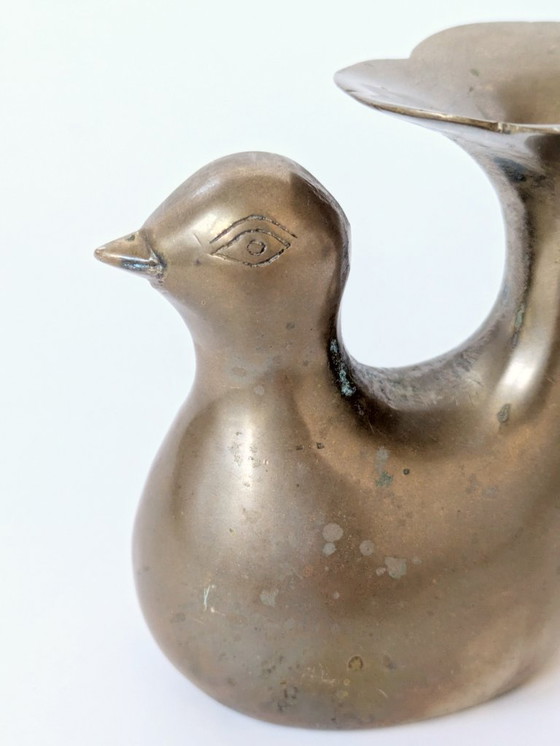 Image 1 of 1960s Midcentury Style Brass Bird Candleholder or Bud Vase, Modern Rustic Accent