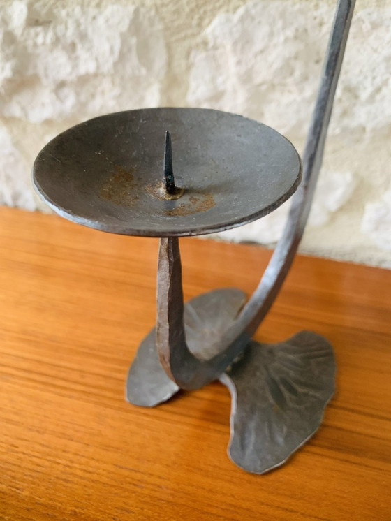 Image 1 of French, Brutalist Style, Two-Arm, Iron Candlesticks, Set Of 2