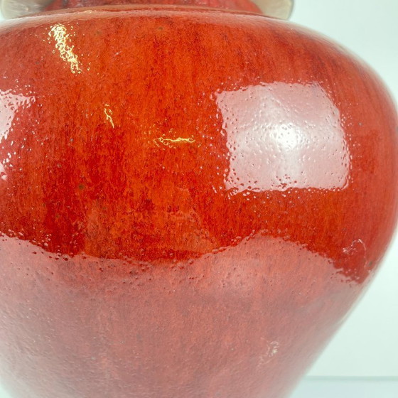 Image 1 of Grande vaso giapponese vintage con coperchio – ceramica smaltata rosso bordeaux – marchio di fabbrica – 49 cm