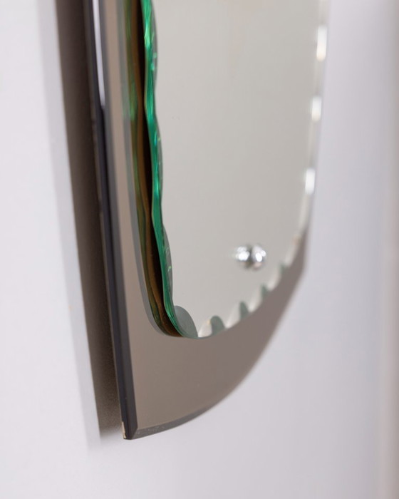 Image 1 of VINTAGE 1960S SMOKED GLASS WALL MIRROR WITH ITALIAN DESIGN SPOTLIGHTS