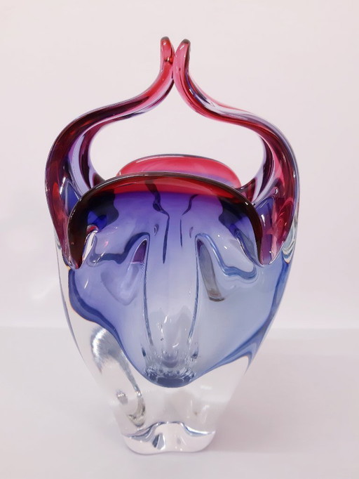 Basket for candy/sugar/ hand blown glass by Josef Hospodka/ Czechia