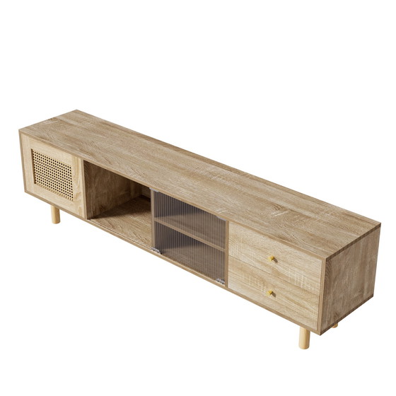 Image 1 of Urban Meuble TV-meubel in houtlook van rotan en glas met lades 172*35*48 cm