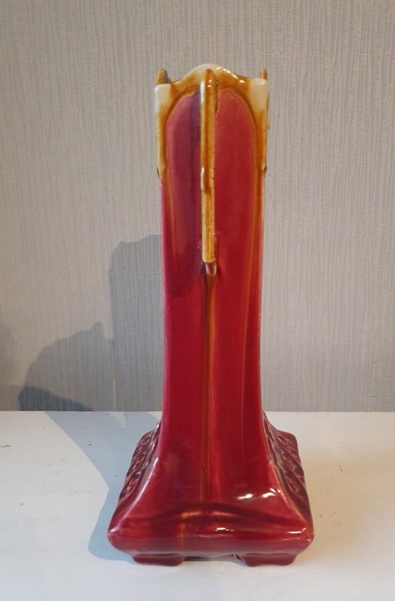 Art Nouveau Vase, French Barbotine (ca. 1900) - No. 2167, Ceramic, Red (photo 2 of 8)