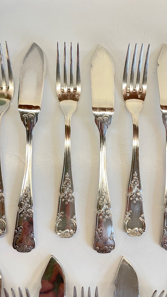 Image 1 of 12 Fourchettes 12 Couteaux à Poisson PLATIL Métal Argenté 