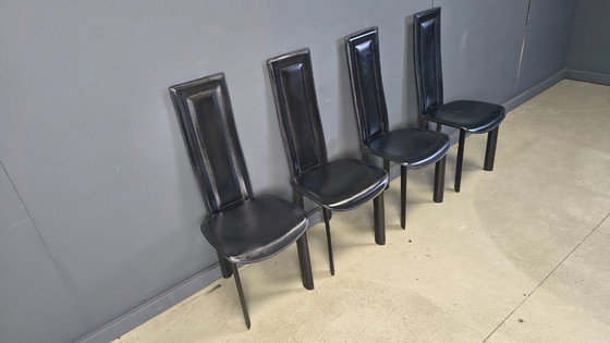 Image 1 of Vintage black leather dining chairs, set of 4, 1980s