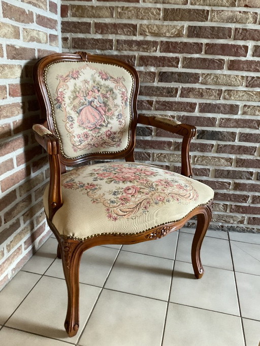 Silla antigua Luis XV – fauteuils, Textile, Wood