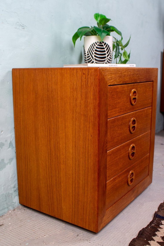 Image 1 of Teakhouten nachtkastje, console, ladekast, Deens, midden 20e eeuw