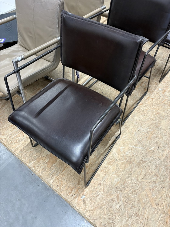 4 NovaStyl Collection Brown Leather Dining Chairs – Metal (photo 3 of 15)