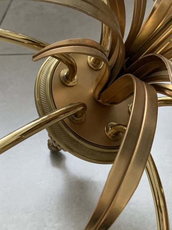 Image 1 of Lámpara de araña estilo Hollywood Regency de latón con forma de palmera, de SA Boulanger, Bélgica, década de 1970.