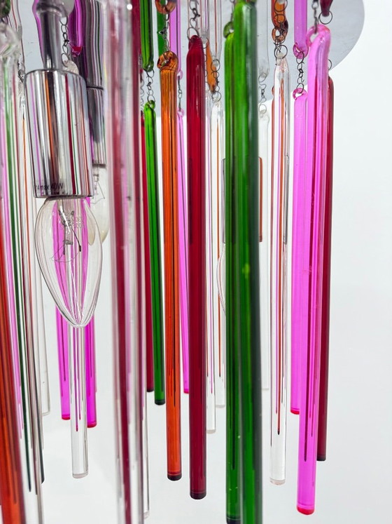Plafón moderno con tubos de cristal de colores, Plafones, Vidrio, Cromo, Rojo, Vintage (foto 10 de 15)
