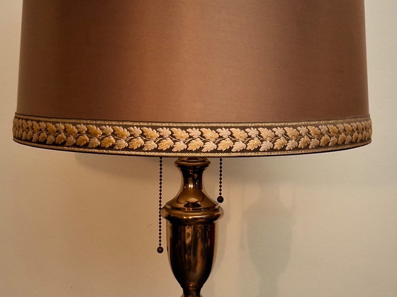 Image 1 of messing tafellamp dubbele lamp met trekkoord 