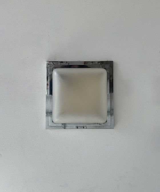 Image 1 of Coppia di appliques moderniste, cromo e vetro sabbiato, Francia 1930