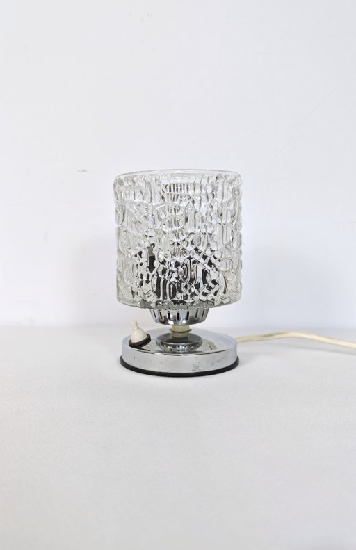 Lampe Vintage Chrome Verre Glace, Lampe de Chevet Verre Écorce Années 70, Lampe Space Age, Décor Rétro – tafellampen, Wood