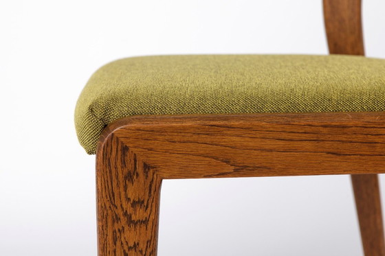 Image 1 of Set of 6 Mid Century Dining Chairs, Baumann Gondola Chairs 1970s, Oak Wood Chairs with Green Upholstery, Vintage German Dining C
