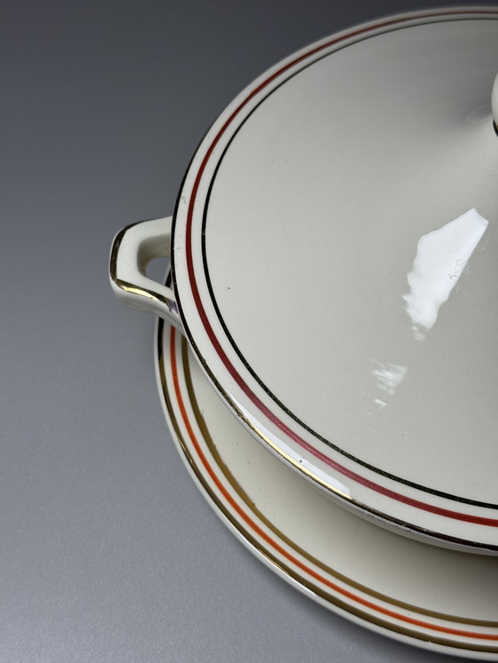 Image 1 of Zuppiera Art Déco vintage con sottopiatto – Boch Frères, Belgio, anni '40