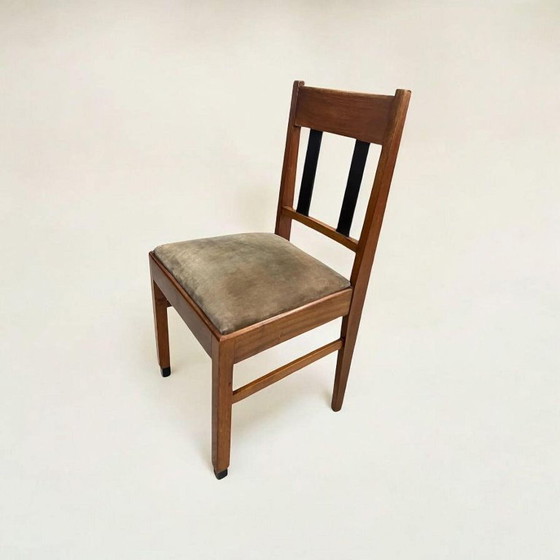 Image 1 of Set di 2 sedie Art Déco in rovere con rivestimento in velluto verde, circa 1920-1930