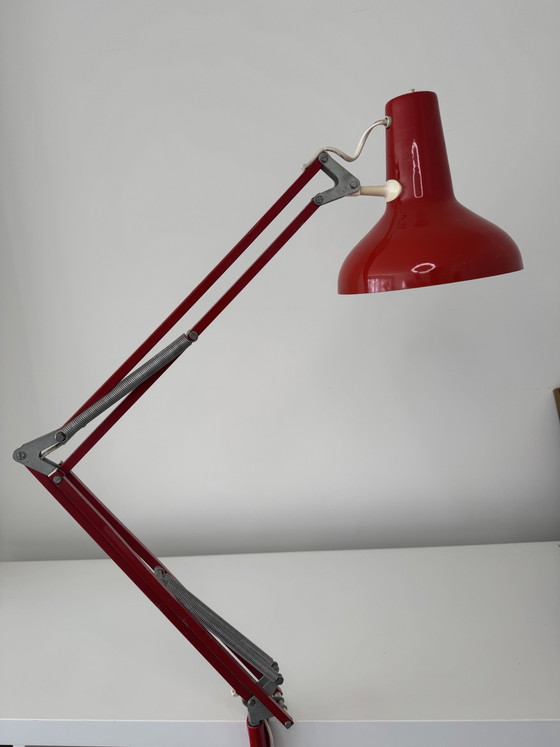 Image 1 of Vintage Red Articulated Architect Desk Lamp with Original Clamp – 1970s/1980s