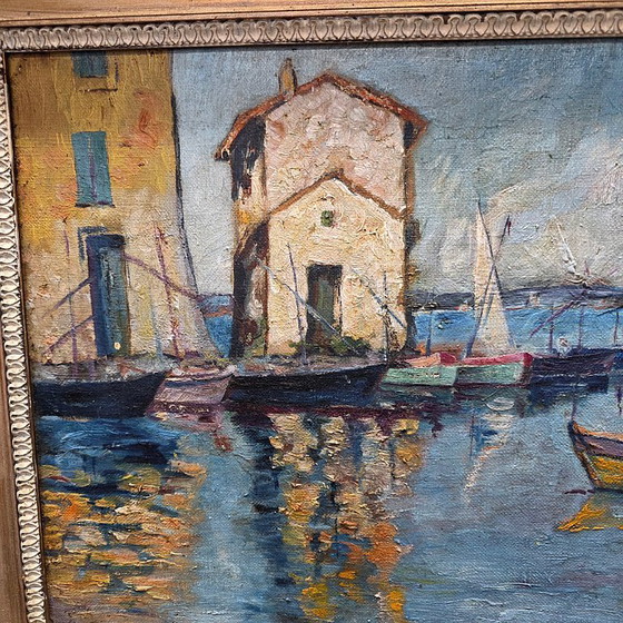 Image 1 of French Impressionist painting harbor view Etienne