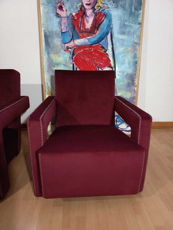 Image 1 of CASSINA 2X Poltrone 637 UTRECHT  (NUOVE MAI USATE) in Velluto 13L Ortigia/Plum con Cuciture in filo Naturale a punta Cavallo