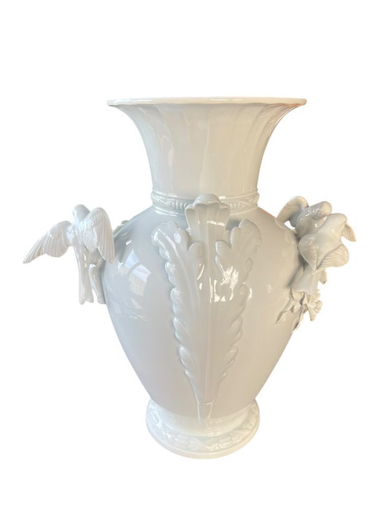 Image 1 of A.K. Kaiser porcelain vase with graceful handcrafted birds - courting blue tits - A masterpiece of porcelain art.