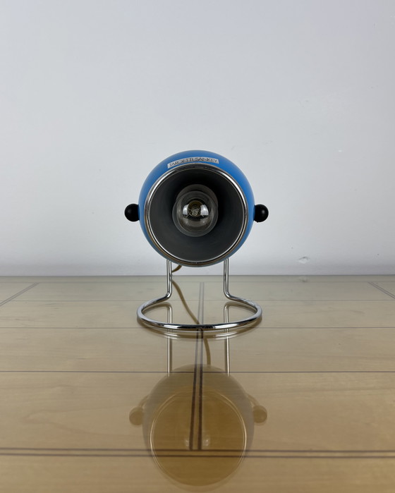 Image 1 of Table Lamp, Targetti Sankey Metal, Eyeball, 70s, Italy, Space Age, Sputnik design, 1970s, Blue Vintage Lamp with Chrome Stand