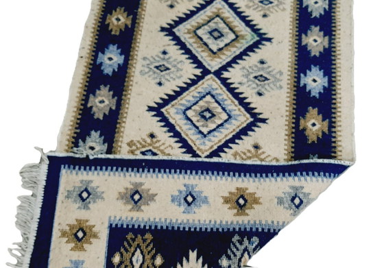 Image 1 of Vintage geometric-patterned flatweave kilim rug