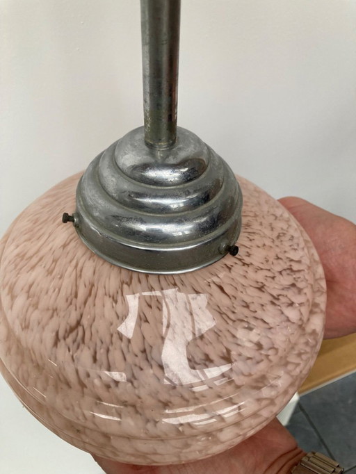 1x Art Deco ceiling lamp salmon pink marbled