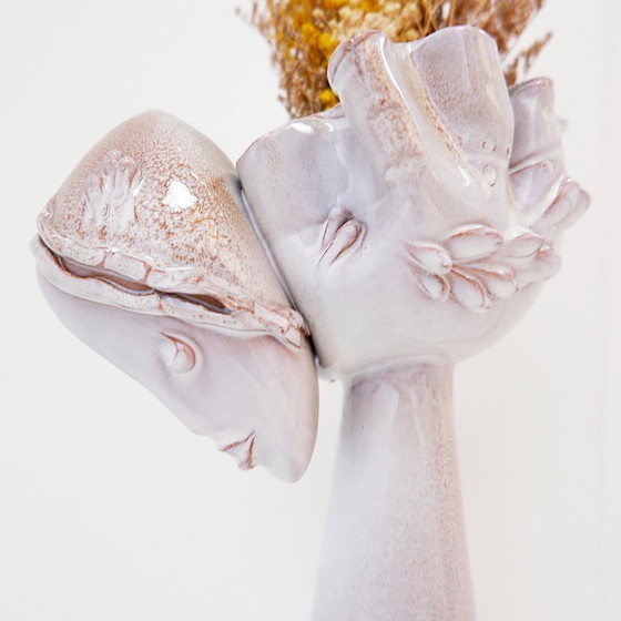 Image 1 of Ceramic Sculpture Female Face Flower Vase Decoration