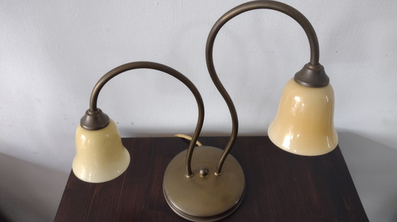 Image 1 of Handcrafted vintage table lamp - Jozé ten Have v.o.f. - with double arm and glass chalices