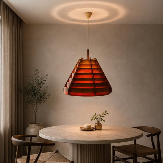 Designer pendant lamp by Hans-Agne Jakobsson for AB Ellysett Markaryd - 1960s. – AB Ellyset Markaryd., Wood (photo 12 of 19)