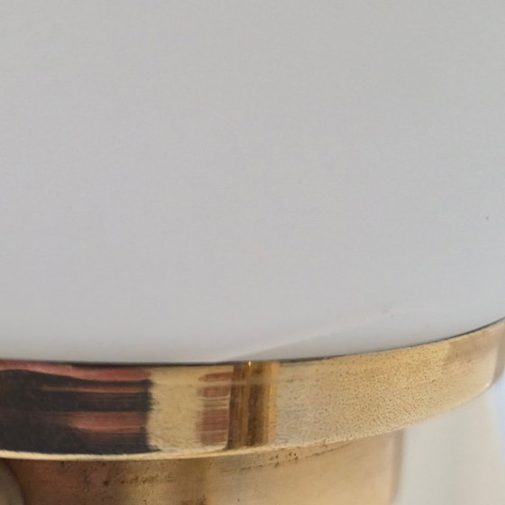 Image 1 of Vintage 1950s Floor Lamp by Maison Arlus, Metal, Brass & Opal Glass, 50s Rockabilly