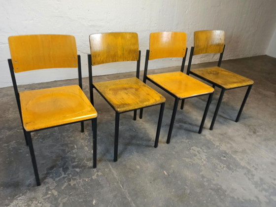 4 x sedie industriali vintage – Sedie da pranzo, Metallo, Legno (photo 6 of 15)