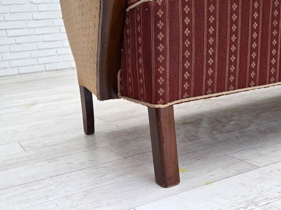 Image 1 of 1960s, Danish 3-seater sofa, red furniture wool, beech wood.