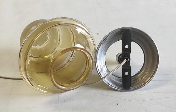 Image 1 of Lampadario vintage in vetro fumé/satinato - metà del XX secolo