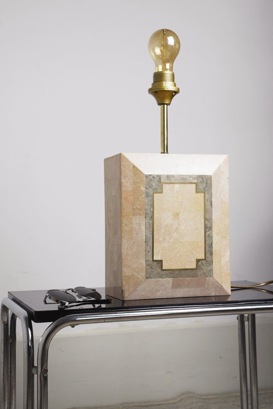 Image 1 of Vintage Marble Table Lamp Italian Art Deco Stone Lamp Geometric Marble Lighting Mid Century Modern Accent Lamp