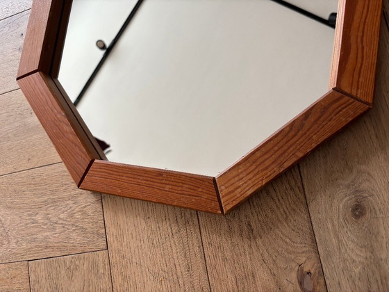 Vintage Octagonal Wooden Wall Mirror – 1970s Geometric Design (photo 7 of 8)