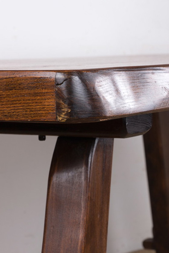 Image 1 of Large Brutalist style dining table, farmhouse style, in solid elm in the style of Olavi Hanninen 1960.