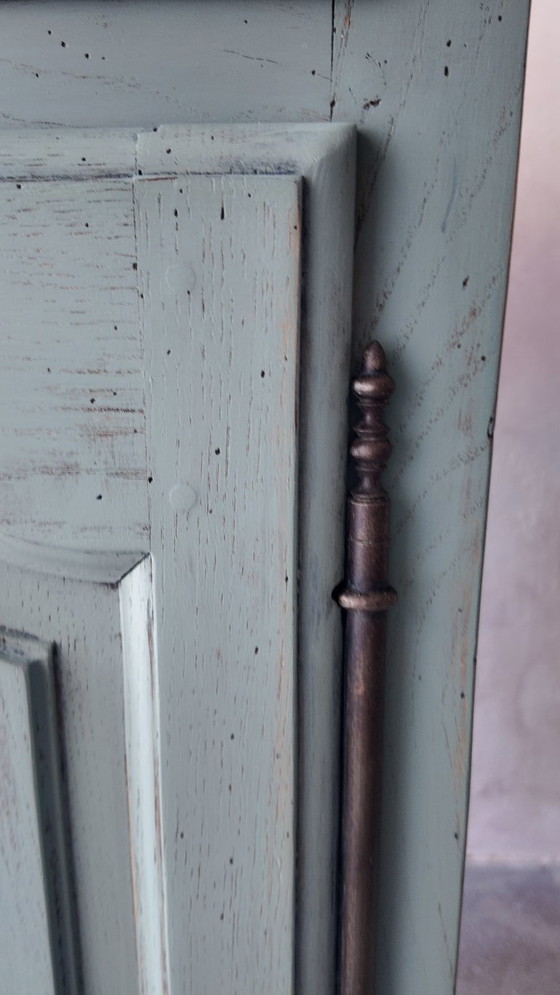 Image 1 of Antique jam cupboard with a sage green patina and solid wood finish