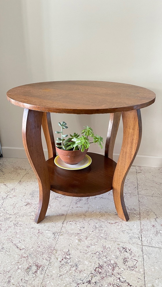 Image 1 of Round Oak Coffee Table with 2 Vintage Tops