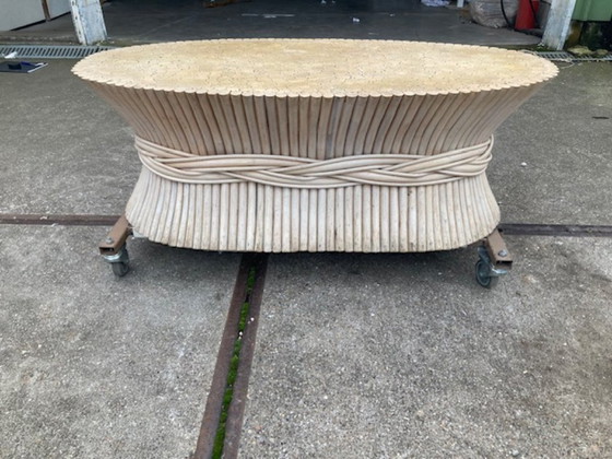 Image 1 of Table basse ovale Sheaf Of Wheat par McGuire, années 1970