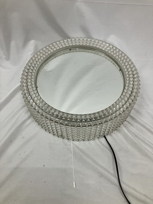 Vintage 70s illuminated mirror with prism plastic edge
