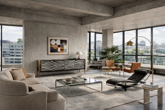 Image 1 of Scandinavian Sideboard in Birch with Hand-Painted Op-Art Pattern, 1960s