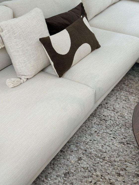 Image 1 of Canapé 3 places SITS Bank Billie avec sommier sur pieds en noyer et revêtement en lin mélangé beige