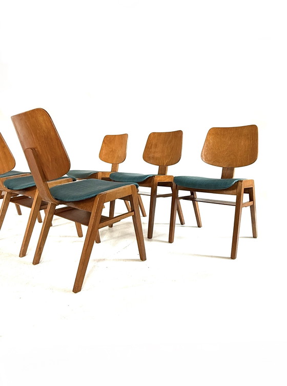 Image 1 of 6x chaise empilable vintage en contreplaqué, style Egon Eiermann '60s